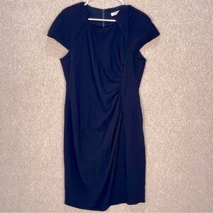 Imperfect L.K. Bennett London dress ruched notch sleeves back zipper lined sz 14